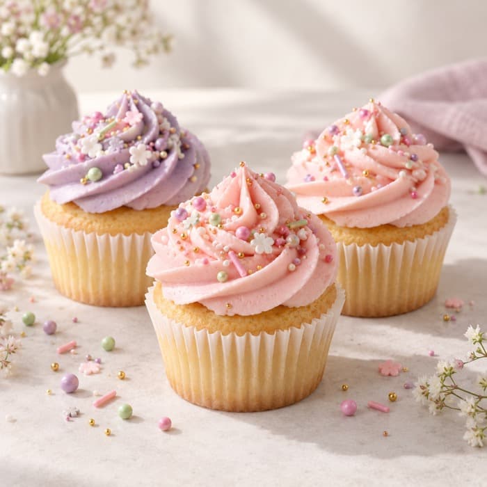 Illustrative photo of pastel buttercream cupcakes